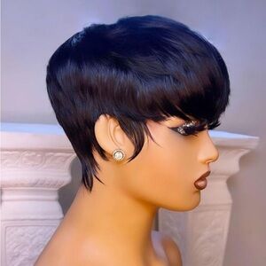 Sleek Black Pixie Wig with Side-Swept Bangs